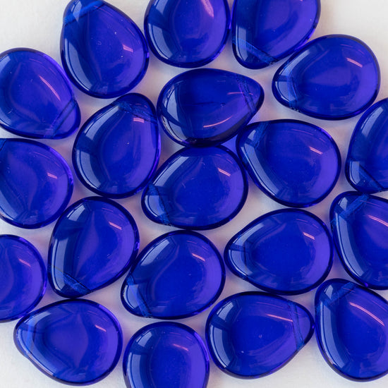 12x16mm Flat Glass Teardrop Beads - Cobalt Blue - 20 Beads