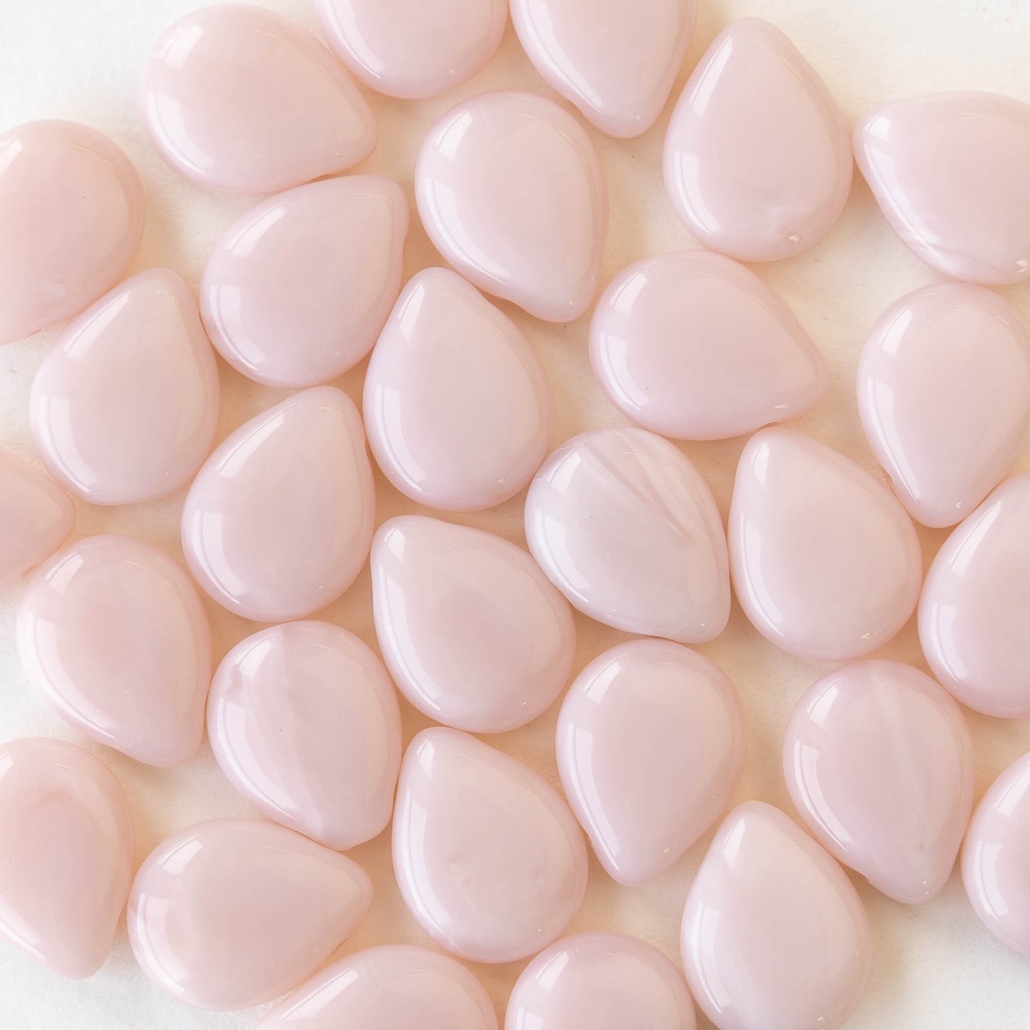 12x16mm Flat Glass Teardrop Beads - Opaque Pastel Pink - 20 Beads