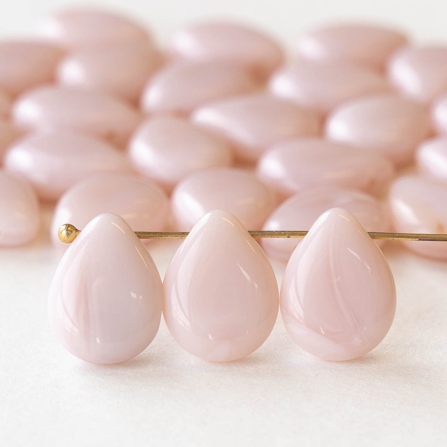 12x16mm Flat Glass Teardrop Beads - Opaque Pastel Pink - 20 Beads