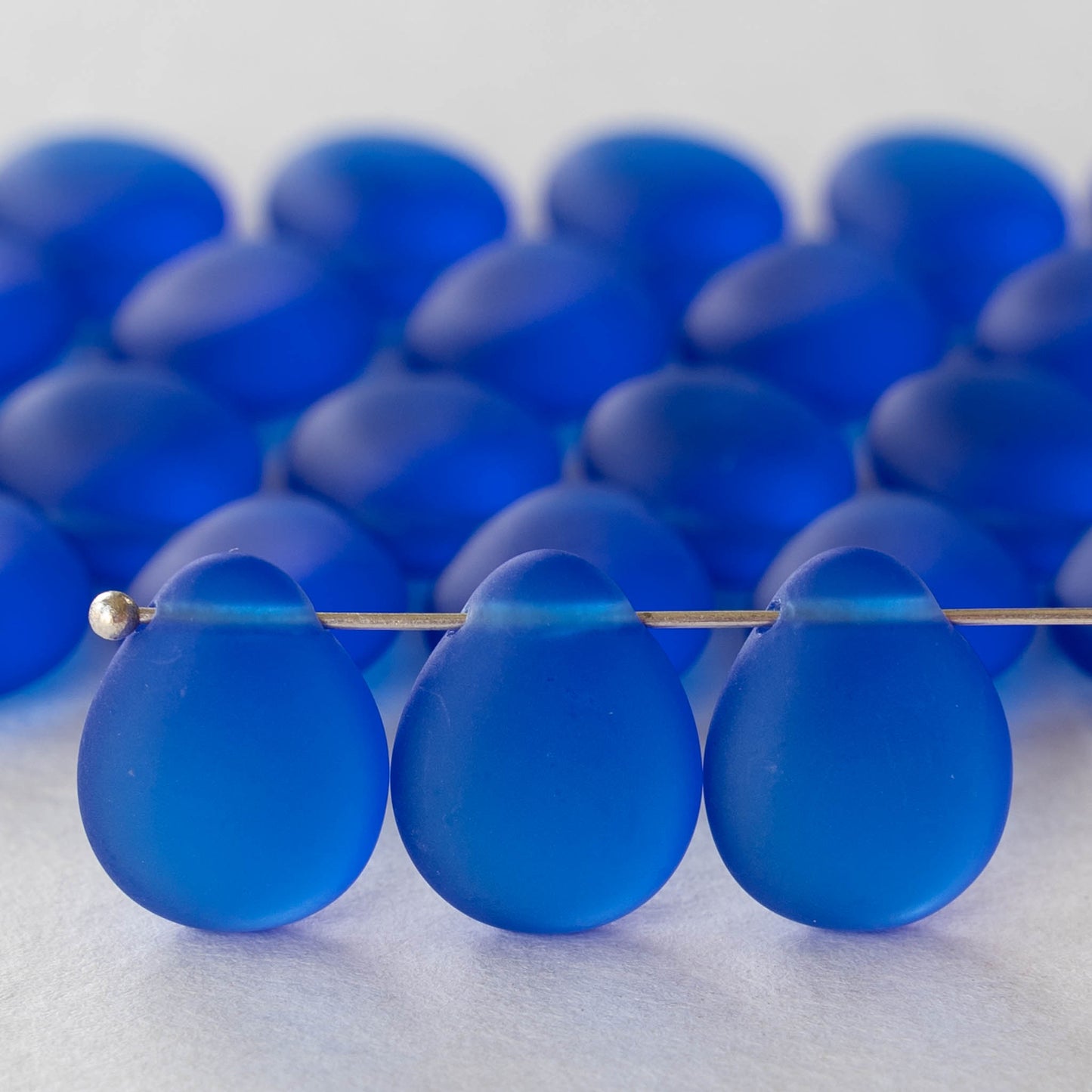 12x16mm Flat Teardrops Beads - Blue Matte - 10 or 20 Beads