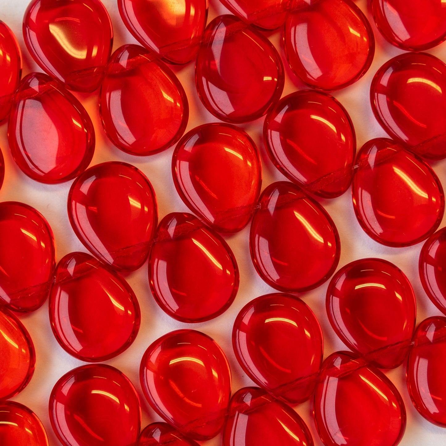 12x16mm Flat Glass Teardrop Beads - Siam Red - 10 or 20 Beads