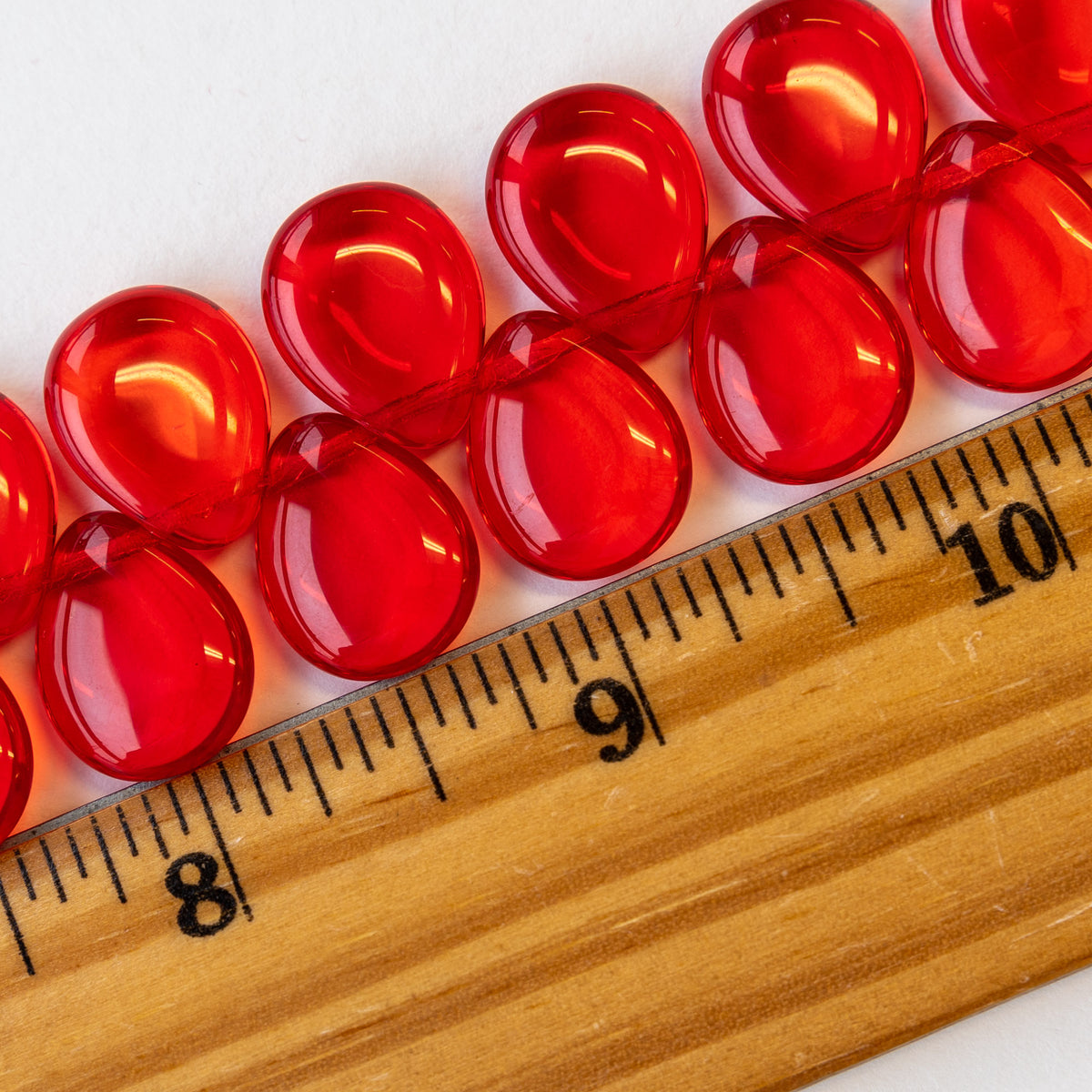 12x16mm Flat Glass Teardrop Beads Siam Red 20 Beads funkyprettybeads