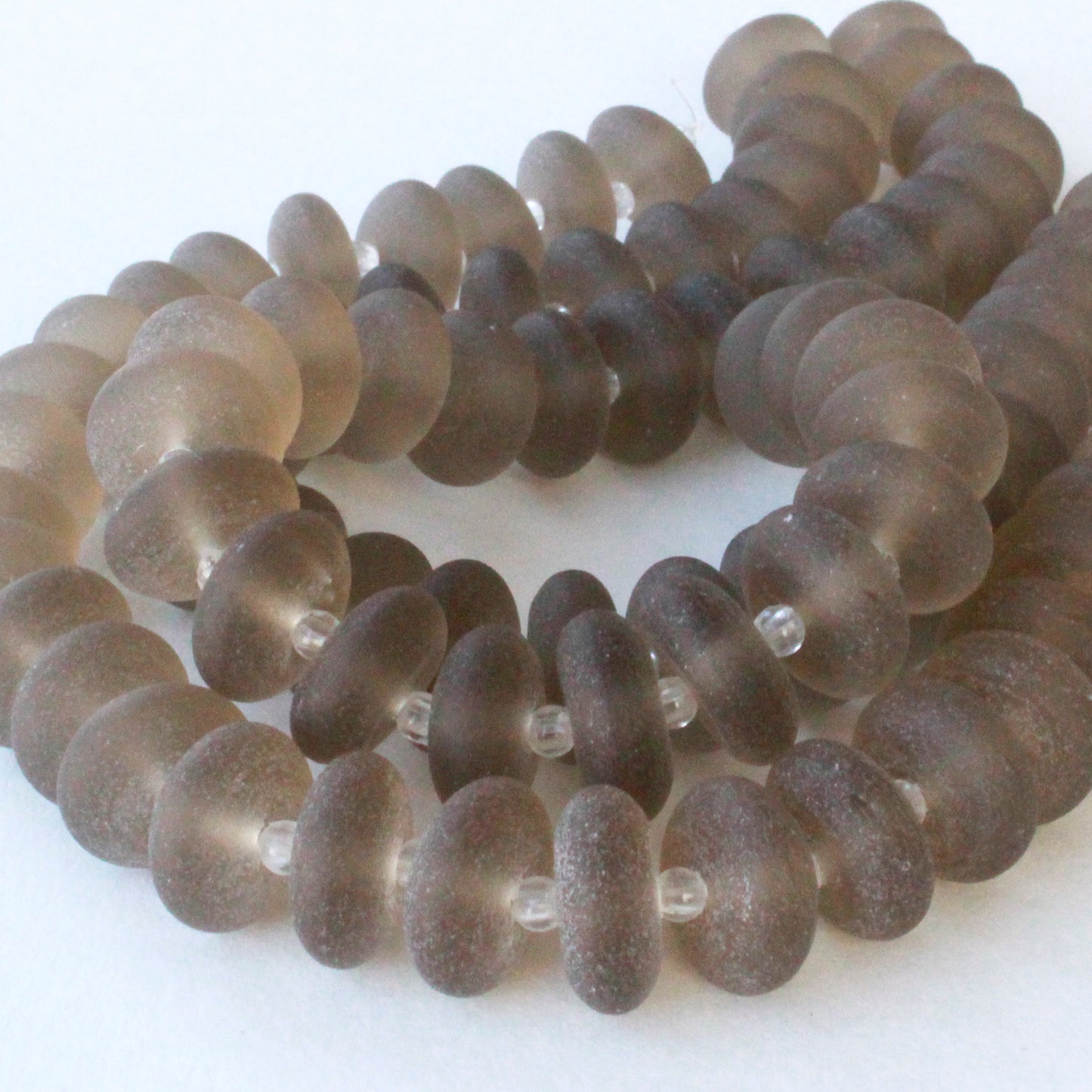 5x12mm Frosted Glass Rondelle - Smokey Topaz - 28 Beads