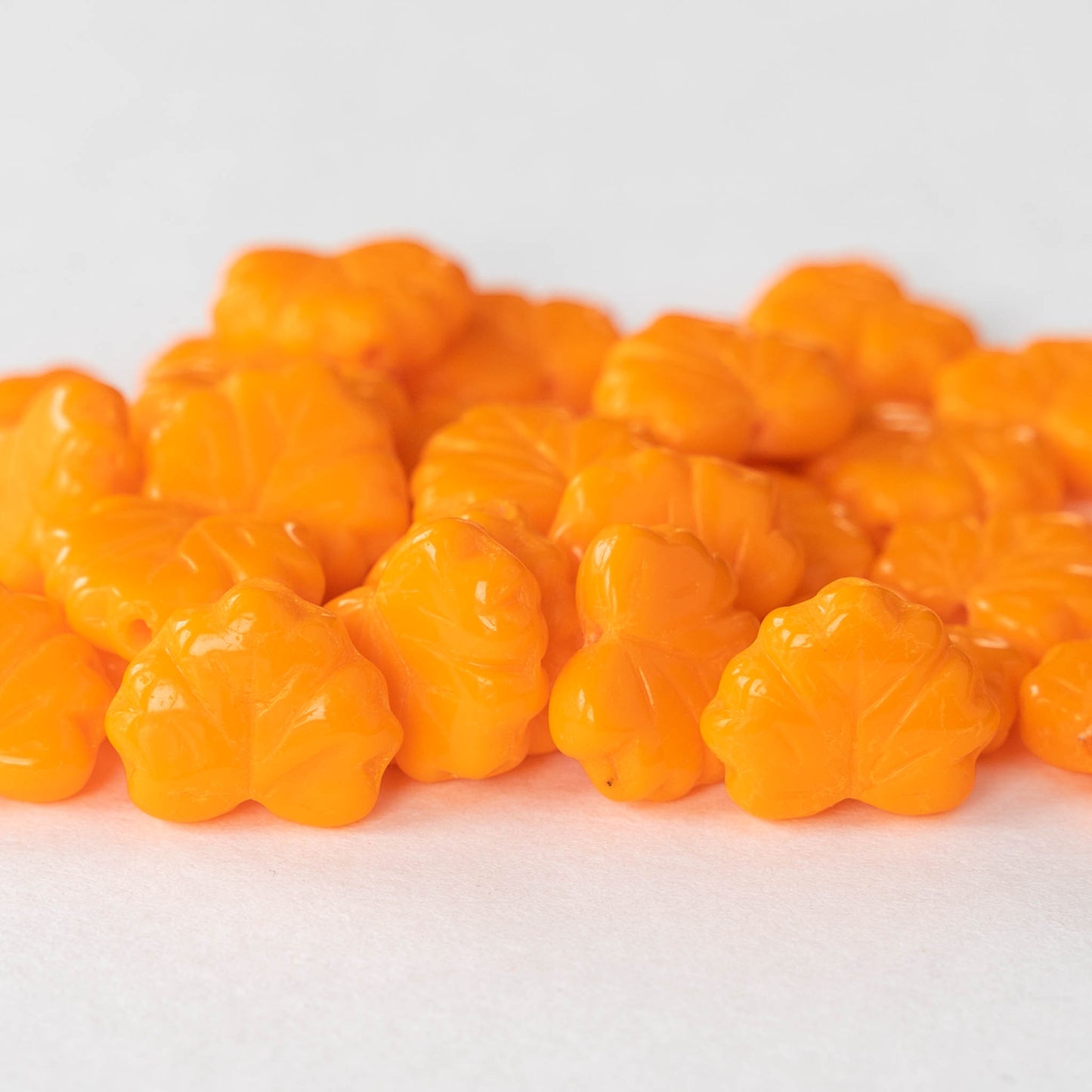 Czech Glass Leaf Beads - Opaque Orange - 10 or 20 beads