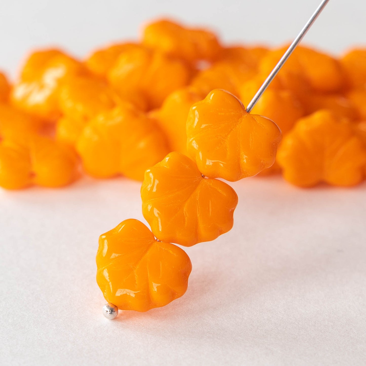 Czech Glass Leaf Beads - Opaque Orange - 10 or 20 beads