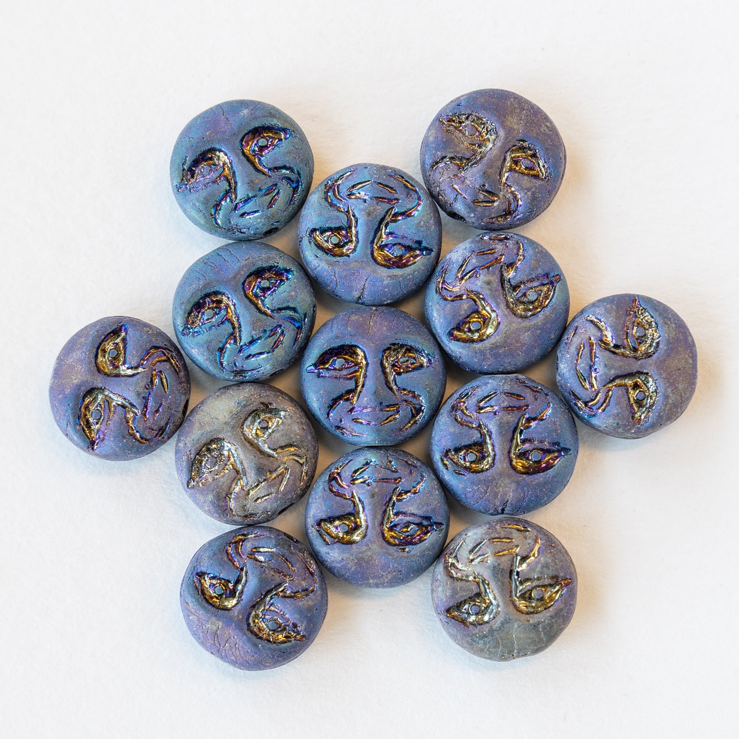 13mm Full Moon Coin Beads - Matte Blue Iris - 6 or 12 beads