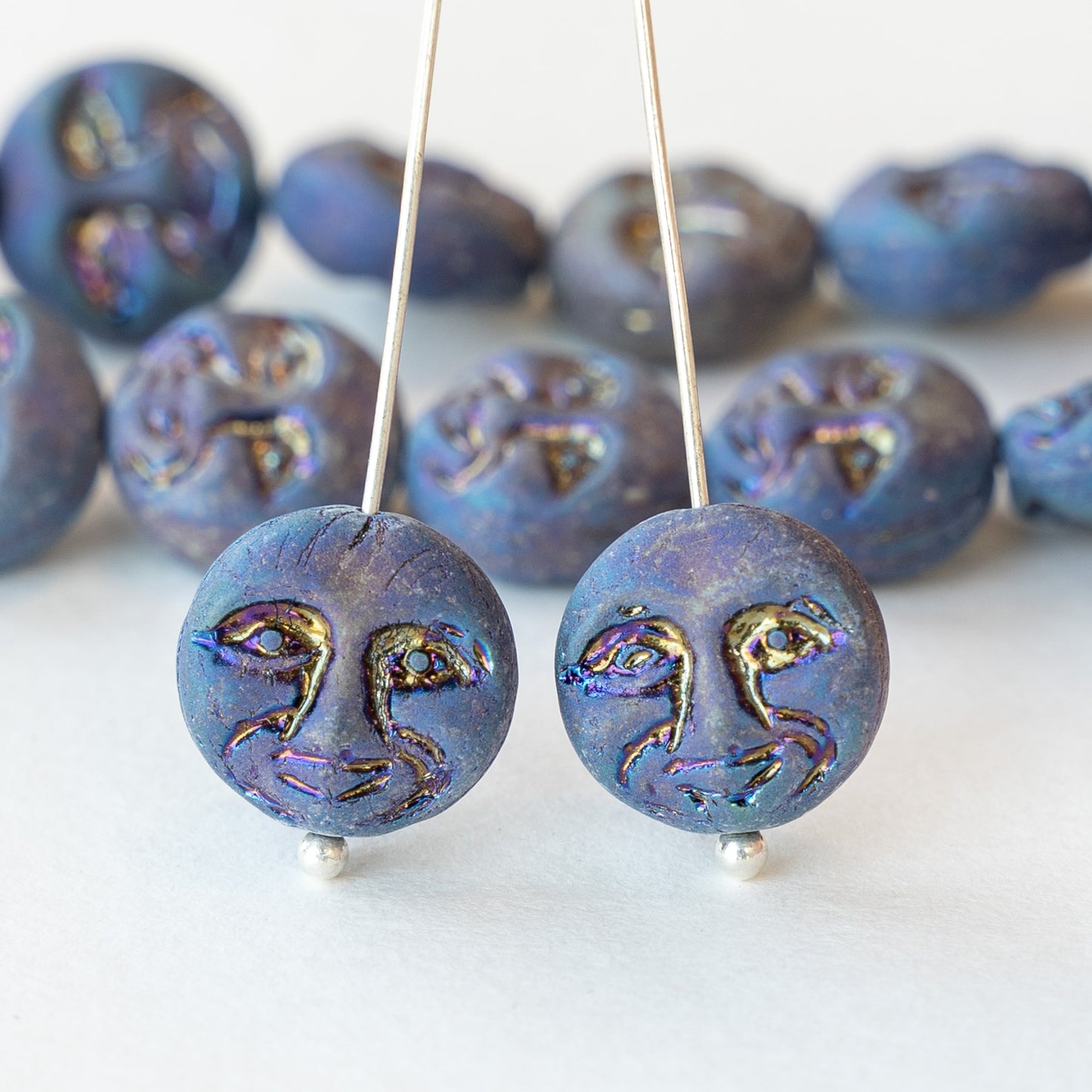 13mm Full Moon Coin Beads - Matte Blue Iris - 6 or 12 beads