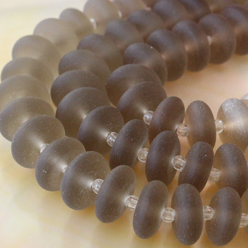5x12mm Frosted Glass Rondelle - Smokey Topaz - 28 Beads