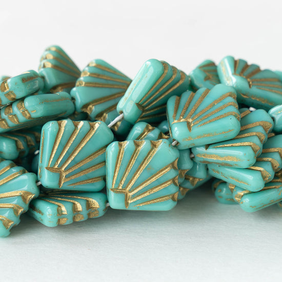 14mm Diafan Beads - Turquoise with Gold Wash  - 8 beads