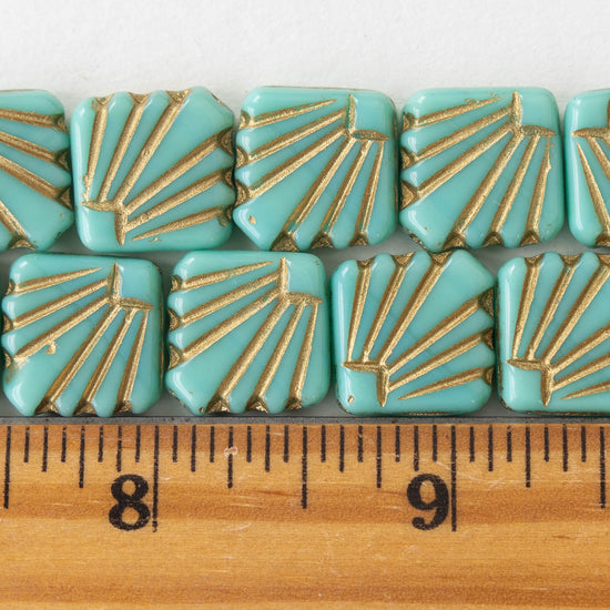14mm Diafan Beads - Turquoise with Gold Wash  - 8 beads