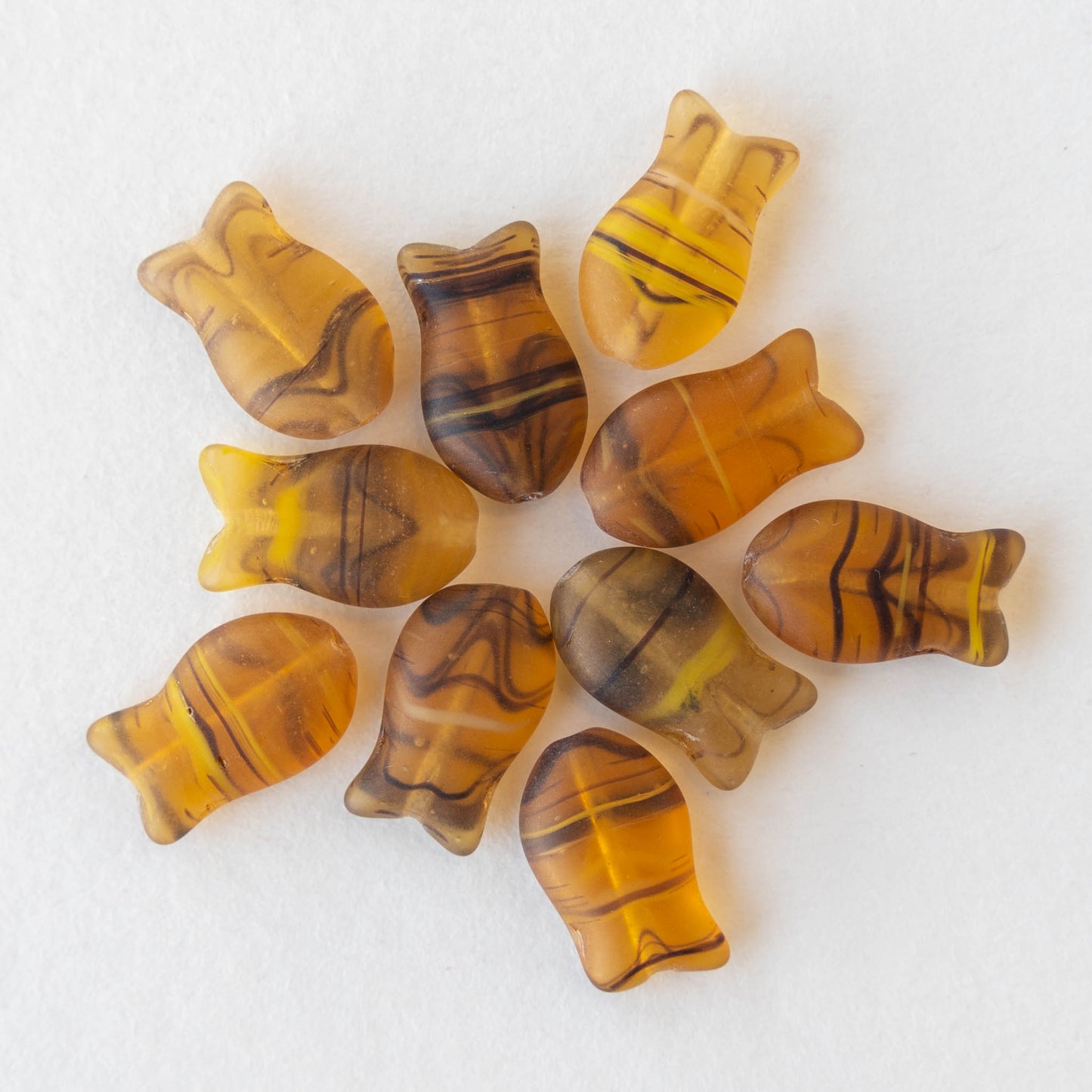 Glass Fish Beads - Brown Matte Striped - 12