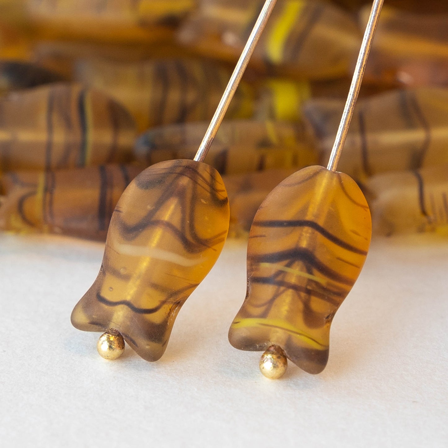 Glass Fish Beads - Brown Matte Striped - 12