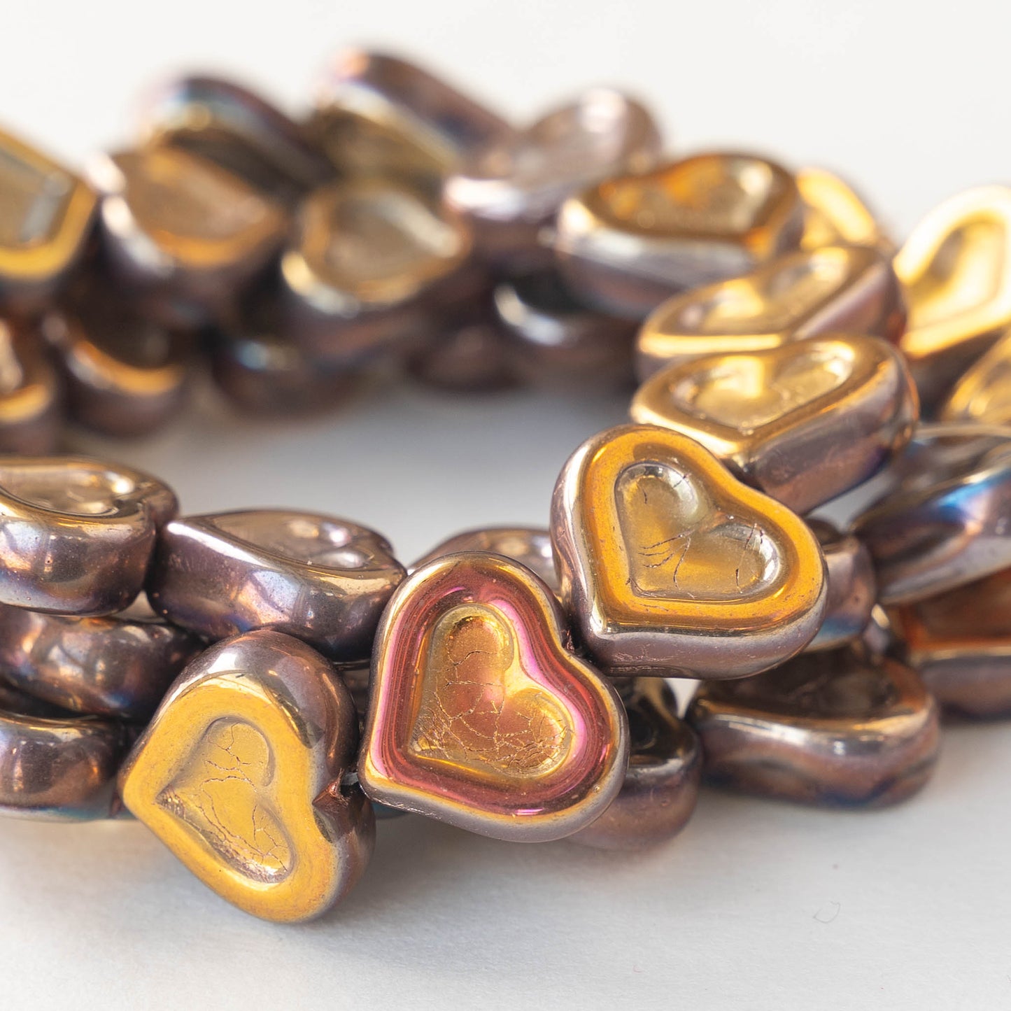 14mm Glass Heart Beads - Metallic Color Mix - 10 hearts