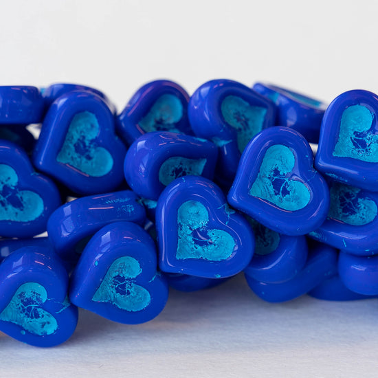 14mm Heart Beads - Opaque Blue- 10 hearts