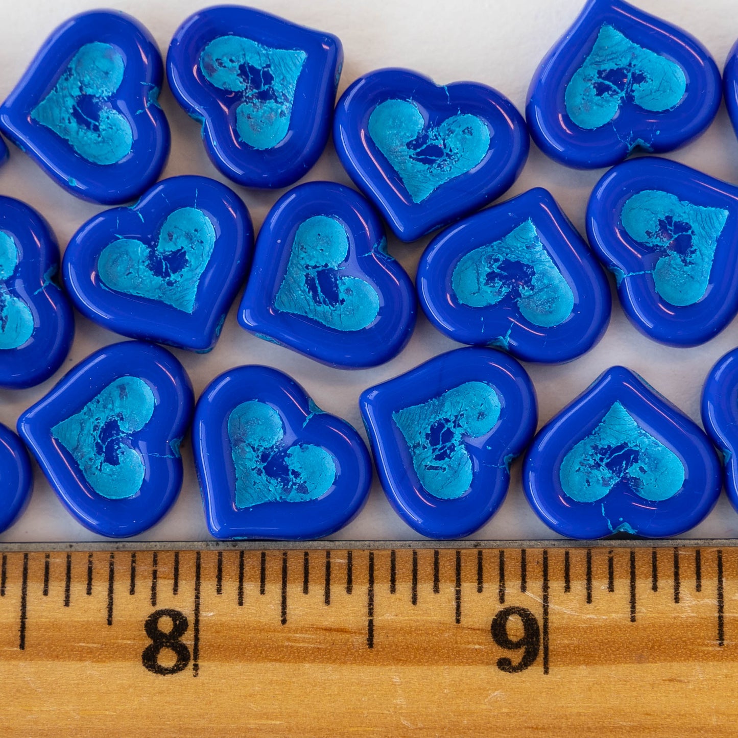 14mm Heart Beads - Opaque Blue- 10 hearts