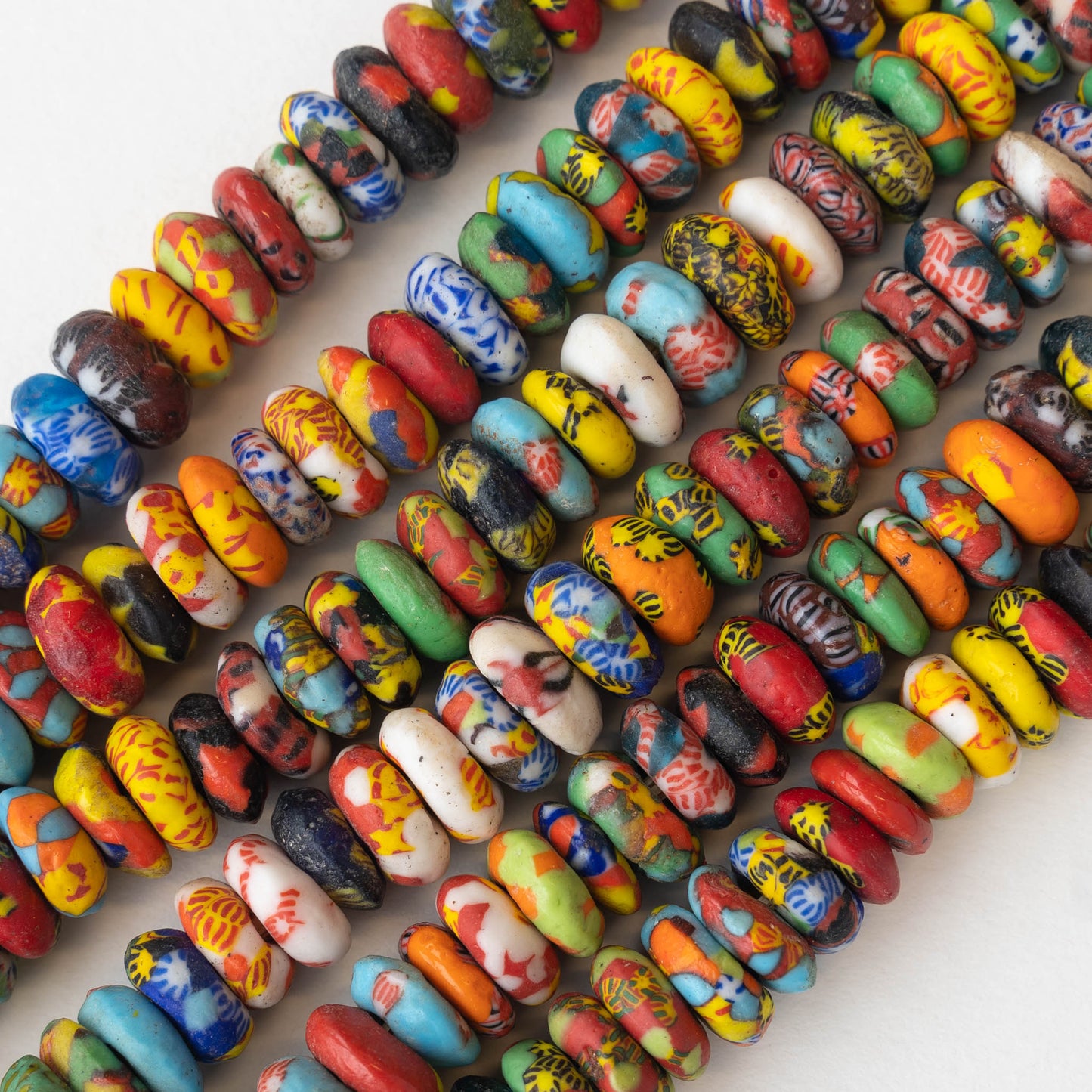 14mm Krobo Donut Beads From Ghana Africa  - Multi colored