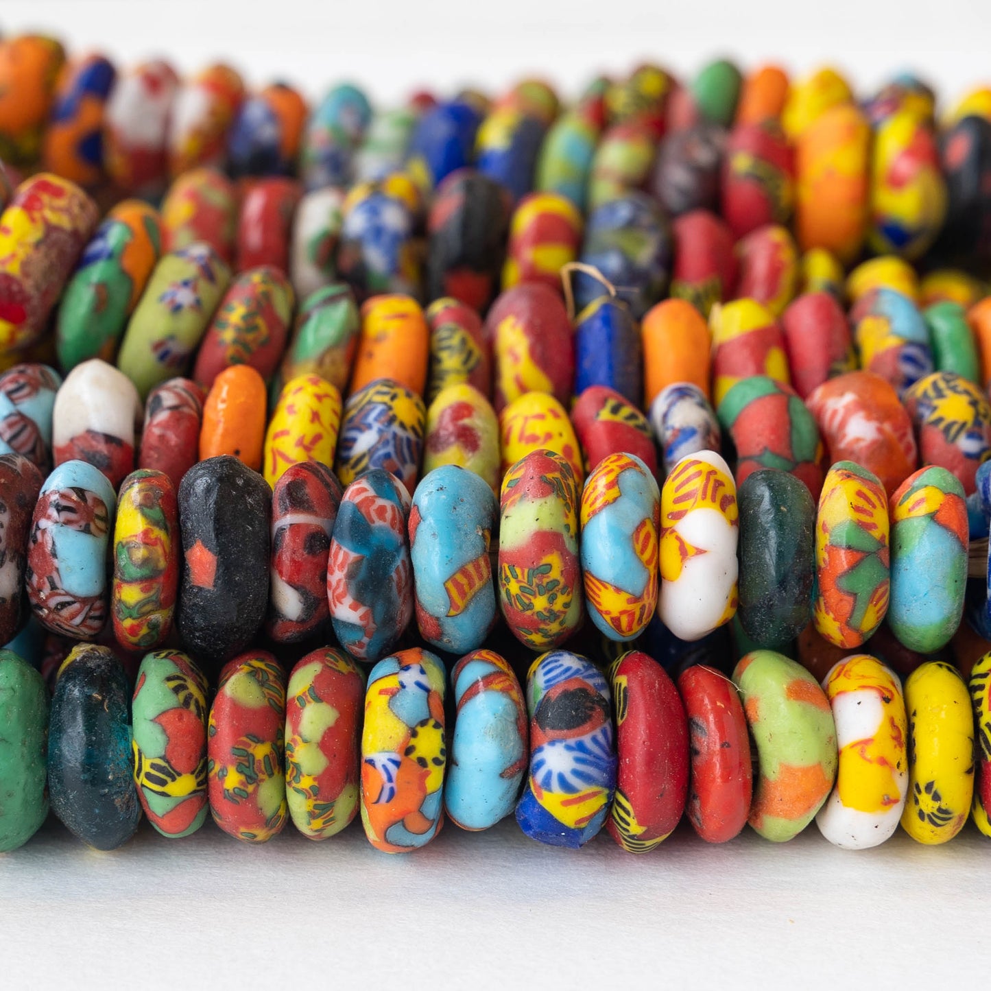 14mm Krobo Donut Beads From Ghana Africa  - Multi colored