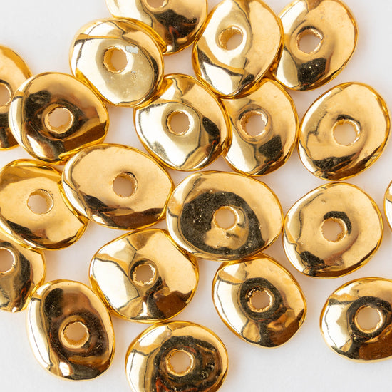 14x17mm - 24K Gold Coated Ceramic Disk Beads - Gold - 10 or 30