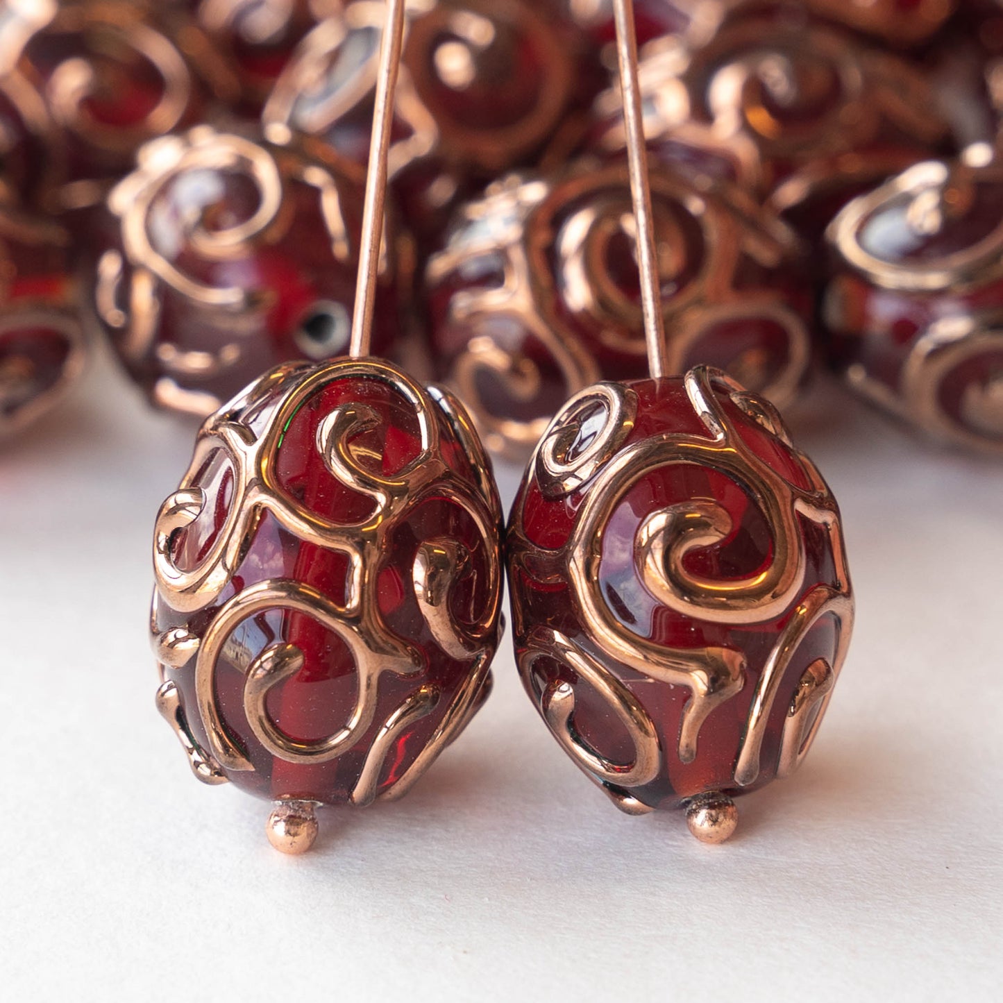 17x14mm Handmade Lampwork Beads - Red - 2, 4 or 8