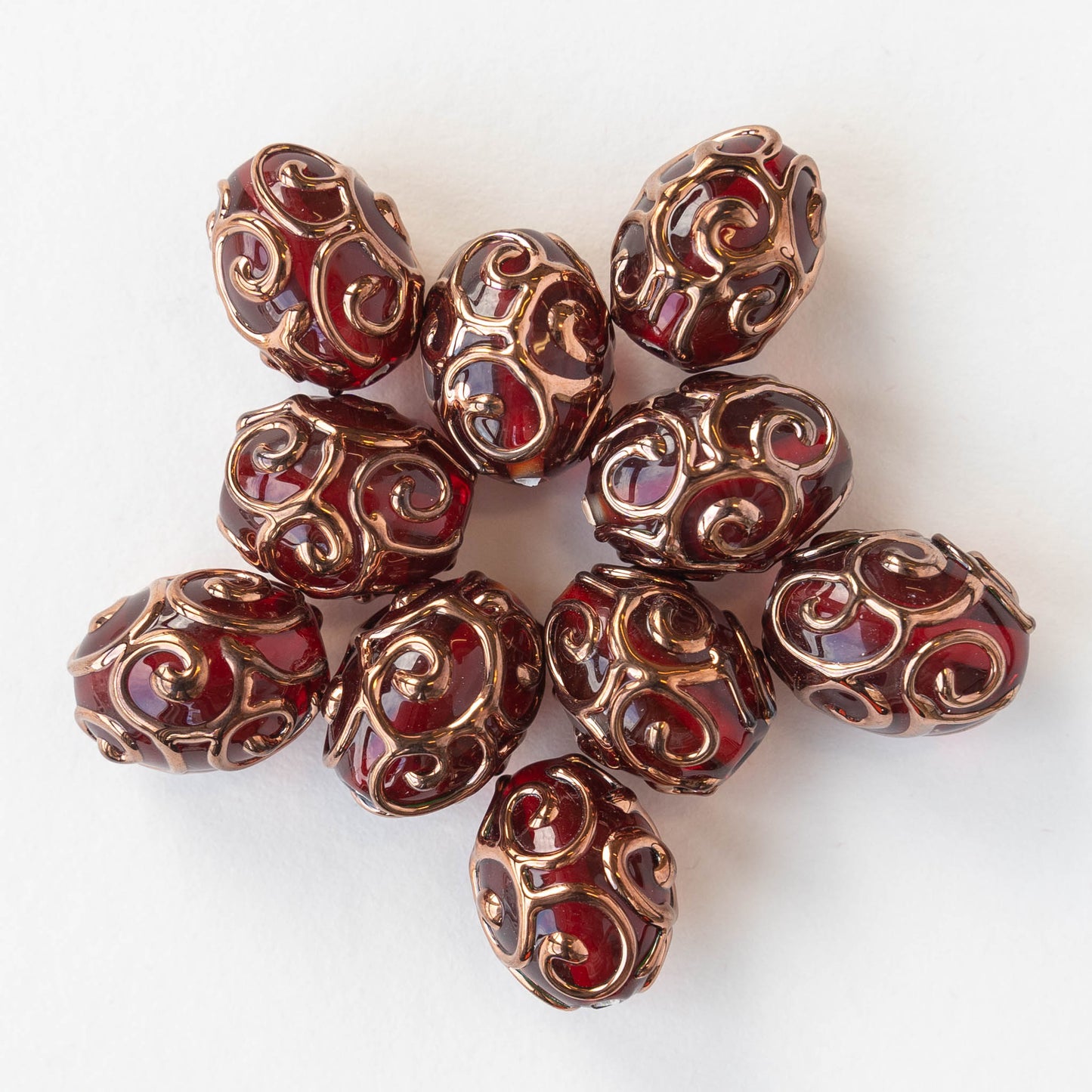 17x14mm Handmade Lampwork Beads - Red - 2, 4 or 8