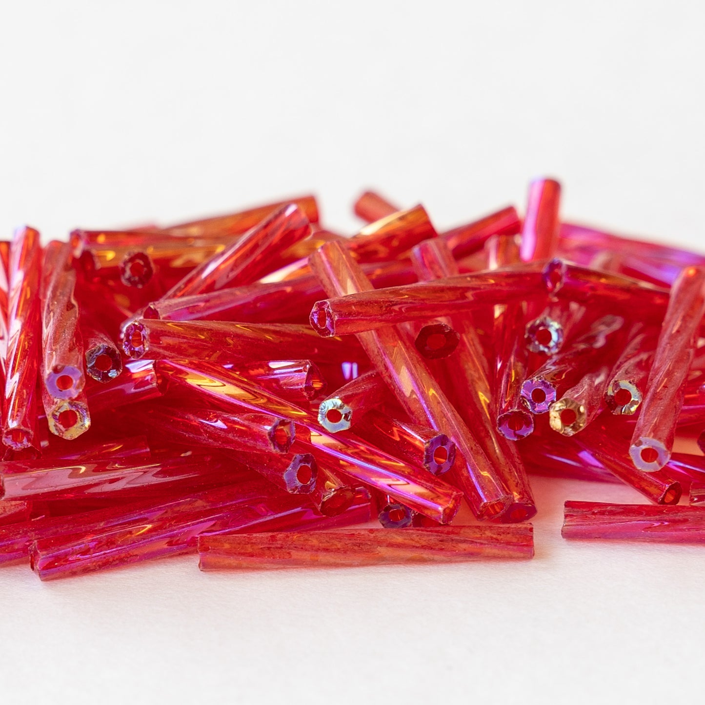 15mm Twisted Bugle Beads - Magenta AB - 200 Beads