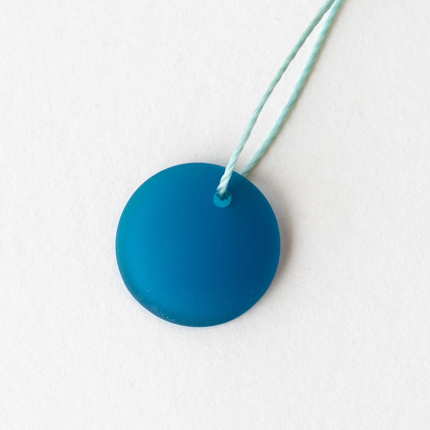 Frosted Glass Coin Pendants - Teal - 6 beads