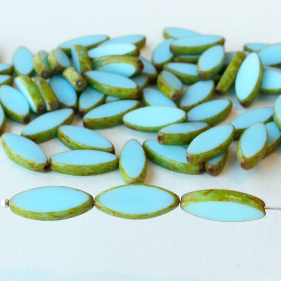 18mm Spindle Beads - Light Blue Picasso - 10 beads