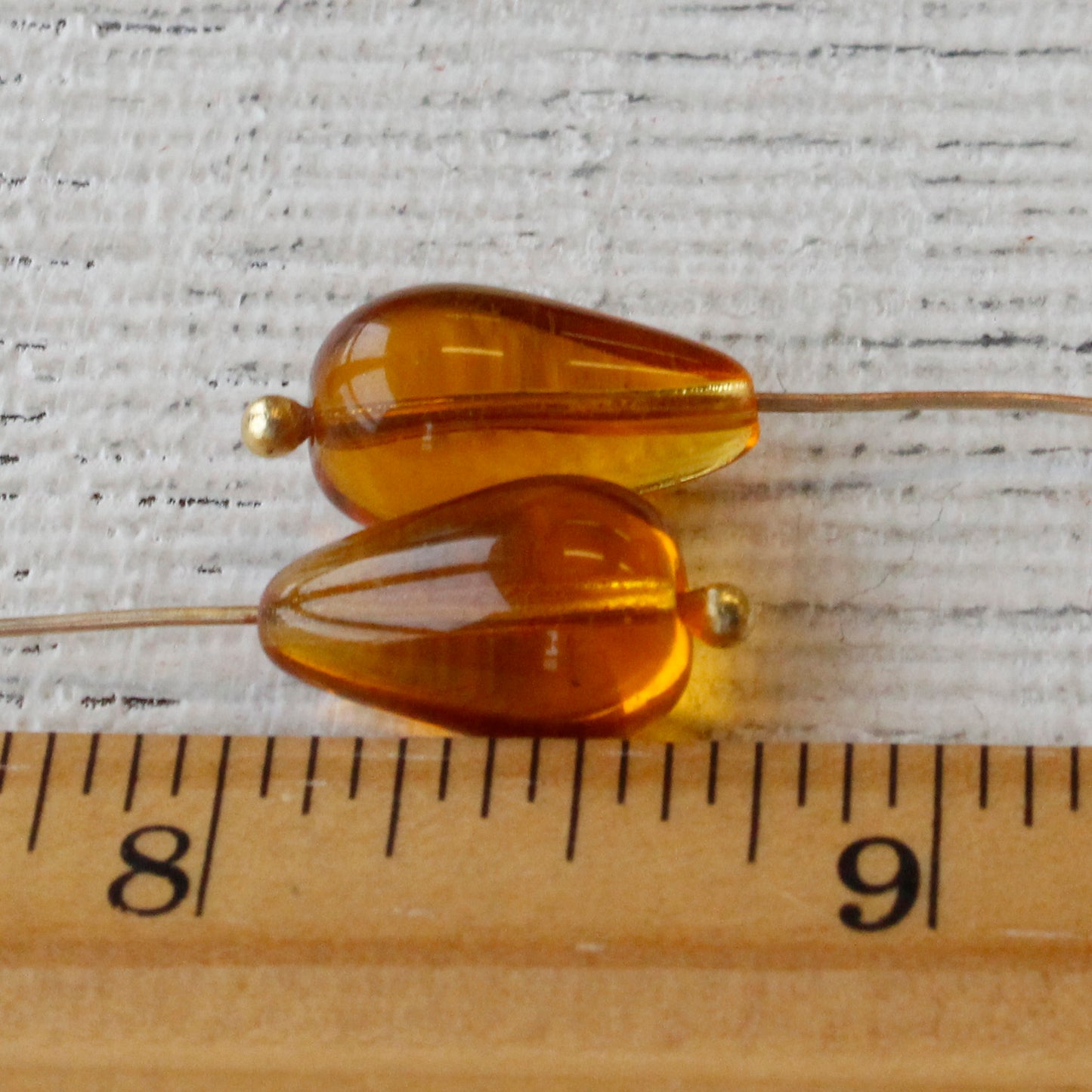 11x18mm Long Drilled Drops - Light Amber - 30 Beads