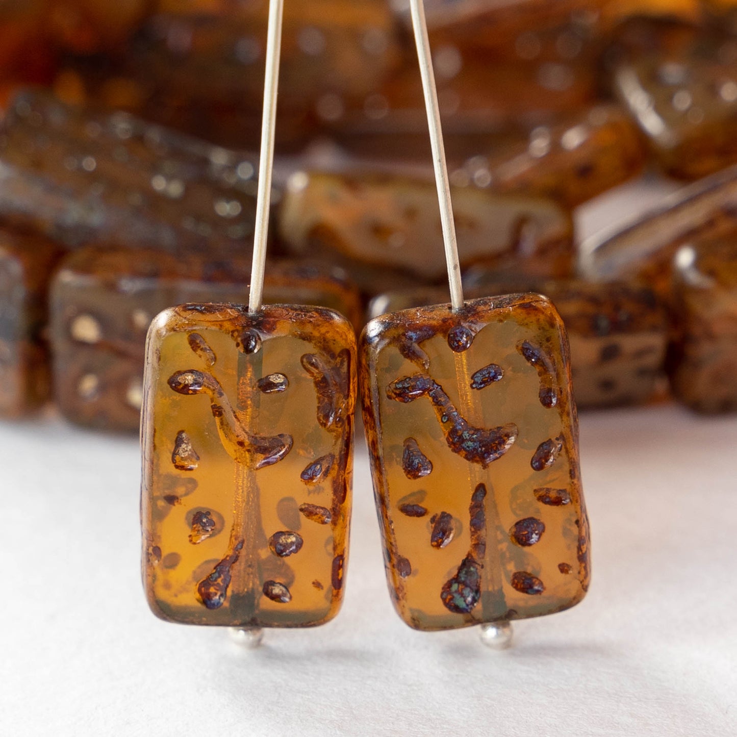 19mm Groovy Rectangle - Butterscotch Opaline Picasso - 6 or 12