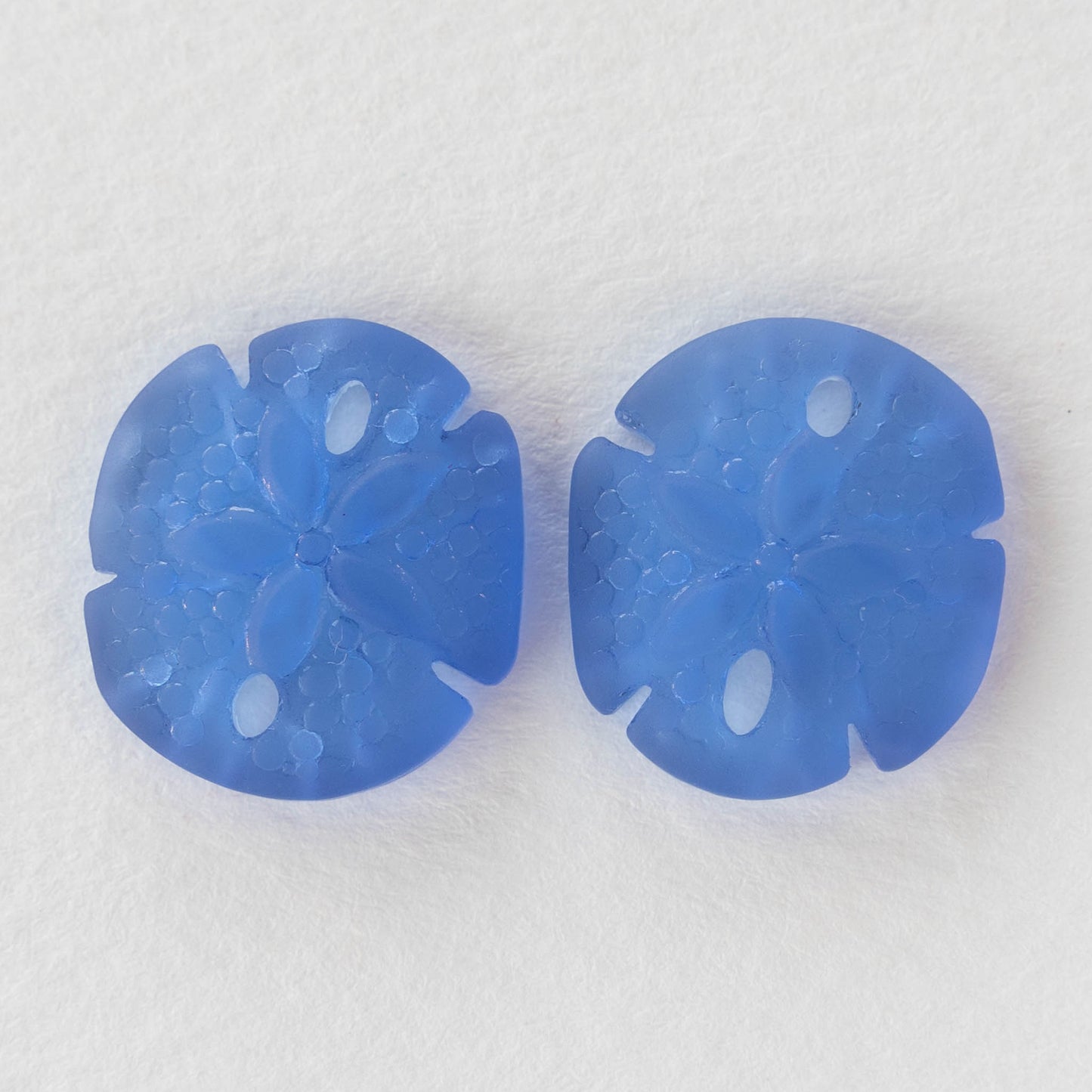 Glass Sand Dollar Beads - Sapphire Blue - 4 Beads