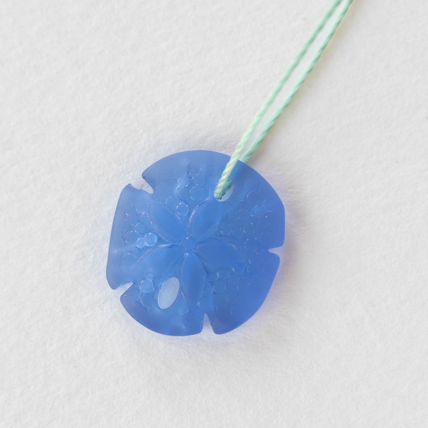 Glass Sand Dollar Beads - Sapphire Blue - 4 Beads