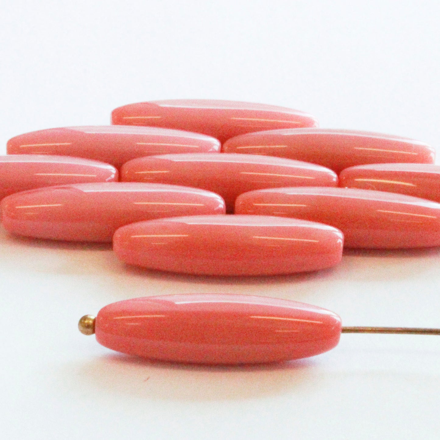 6x22mm Opaque Glass Tubes - Pink Rose - 10 or 30
