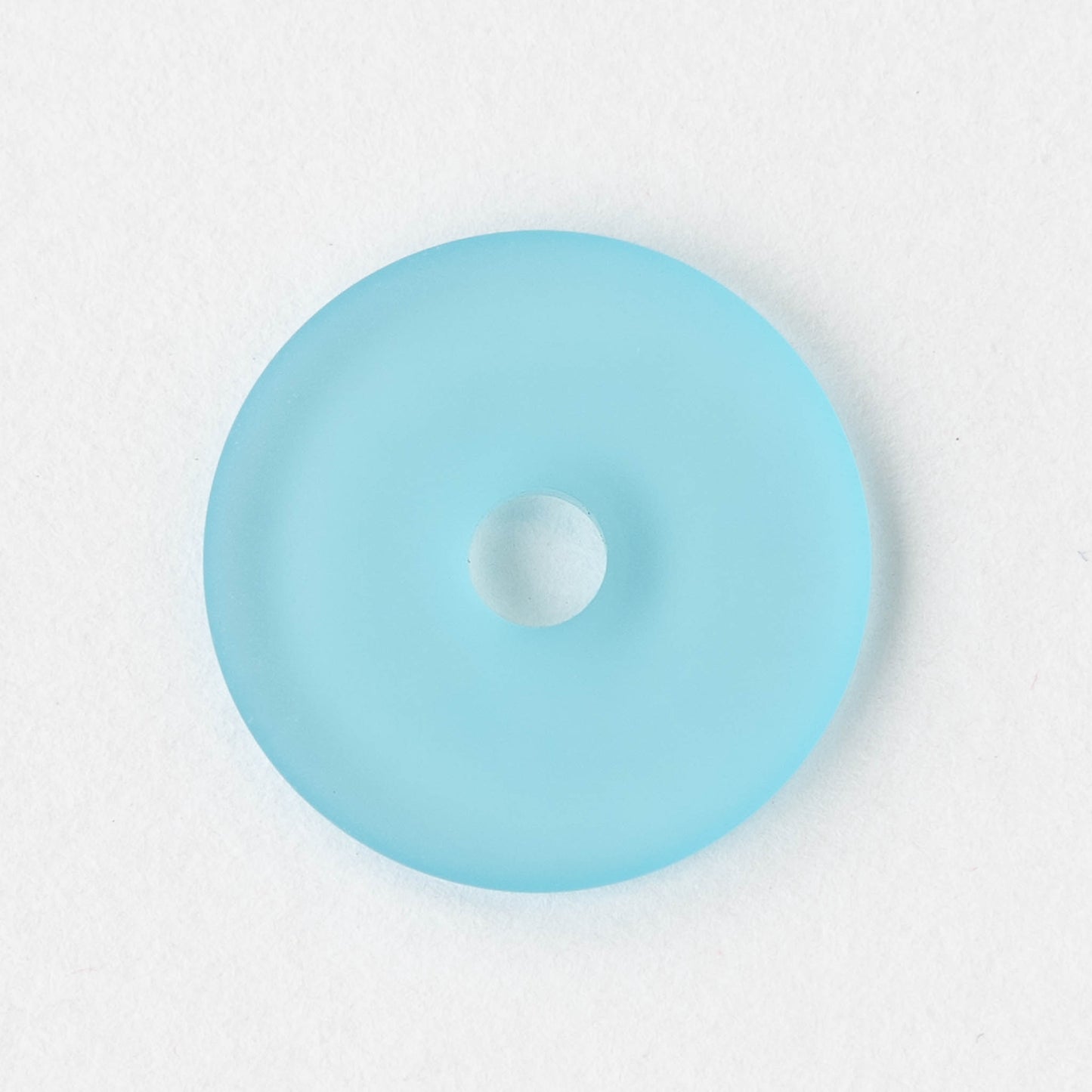 25mm Frosted Glass Donut - Light Aqua Blue - 4 Beads