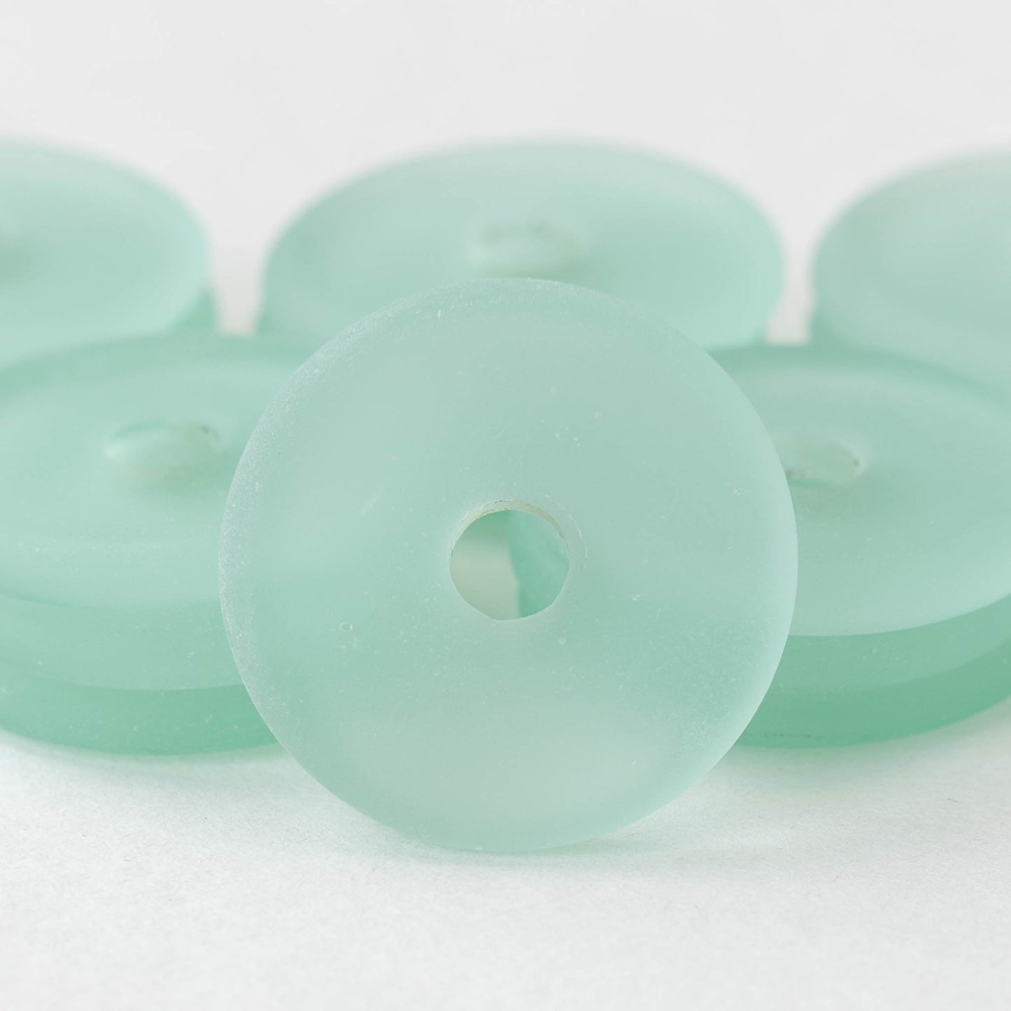 25mm Frosted Glass Donut - Light Seafoam Green - 4 Beads