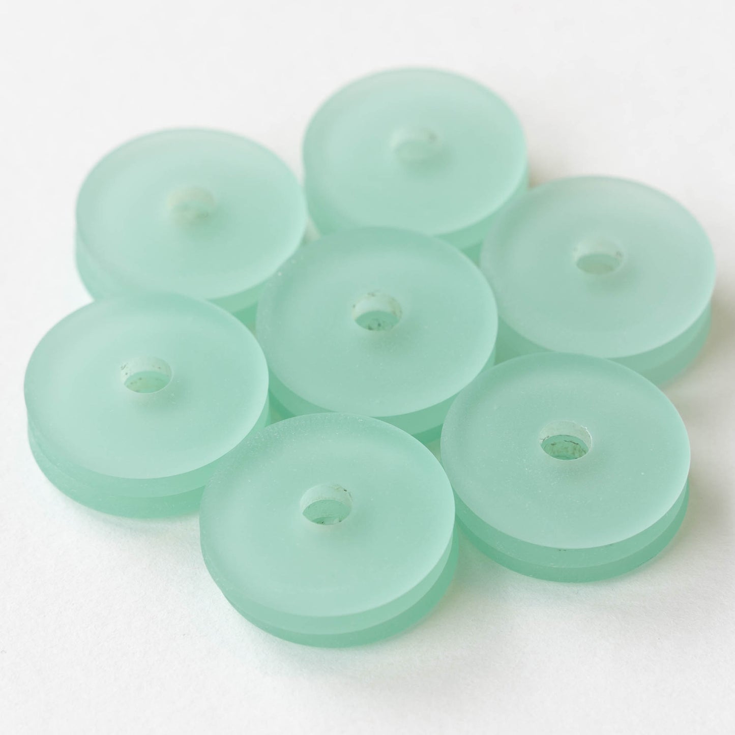 25mm Frosted Glass Donut - Light Seafoam Green - 4 Beads