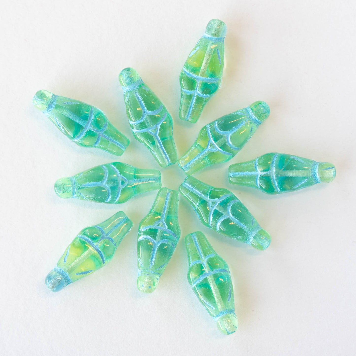 Glass Goddess Beads - Lt. Green and Aqua Mixed Glass - 6