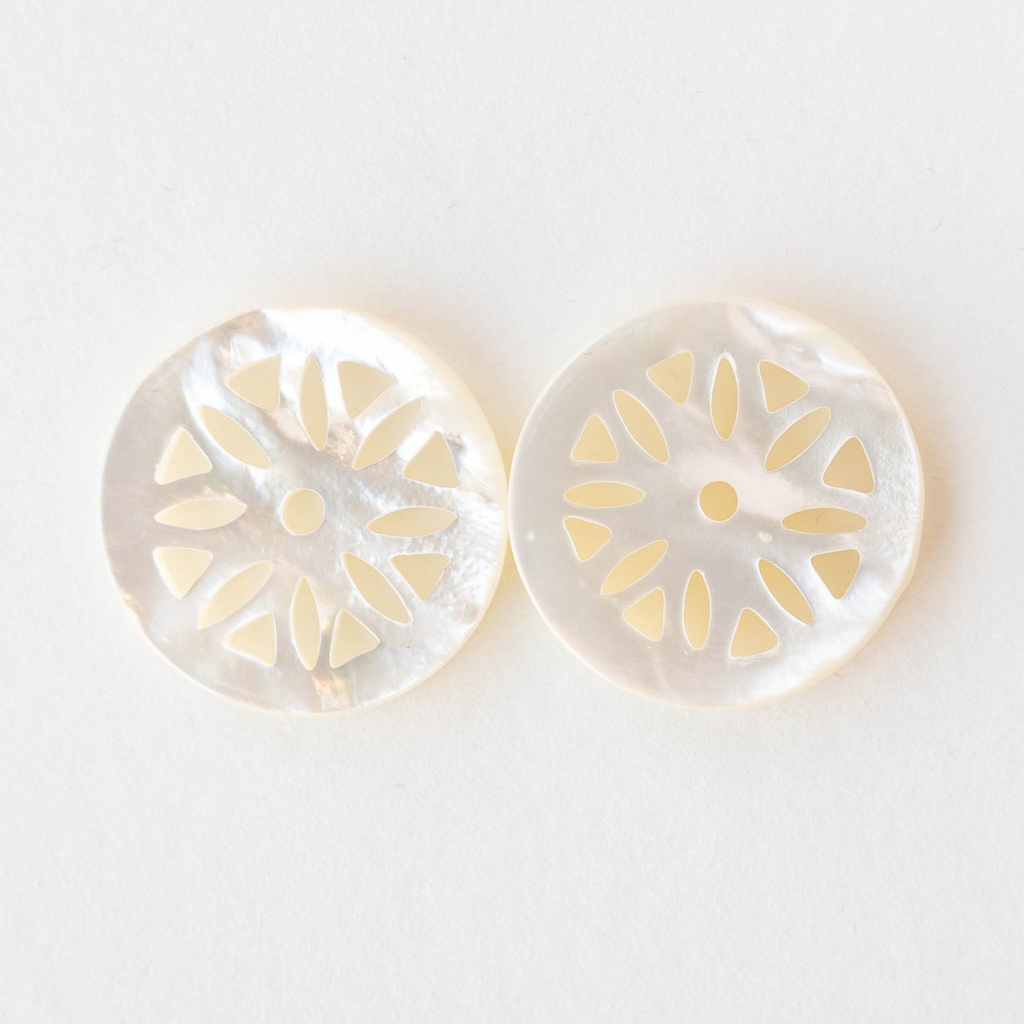 Carved Mother Of Pearl Coin Beads -Choose Amount