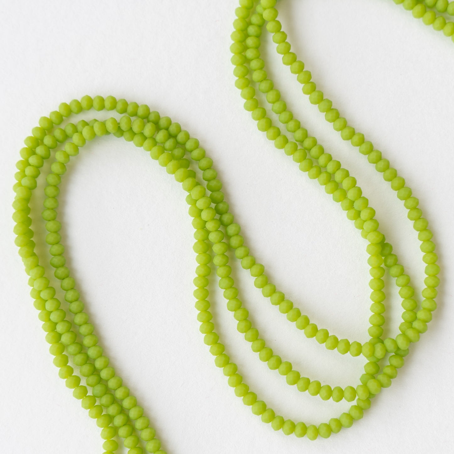 3x2mm Faceted Glass Rondelle Beads - Matte Lime Green - 16 Inches