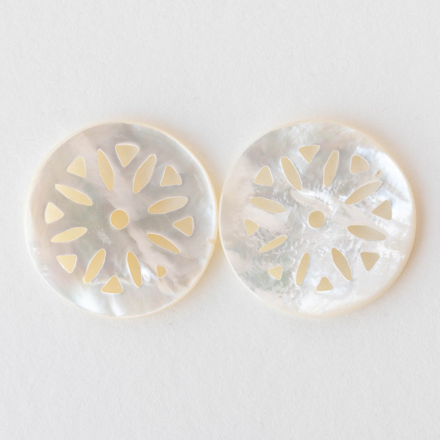 Carved Mother Of Pearl Coin Beads -Choose Amount