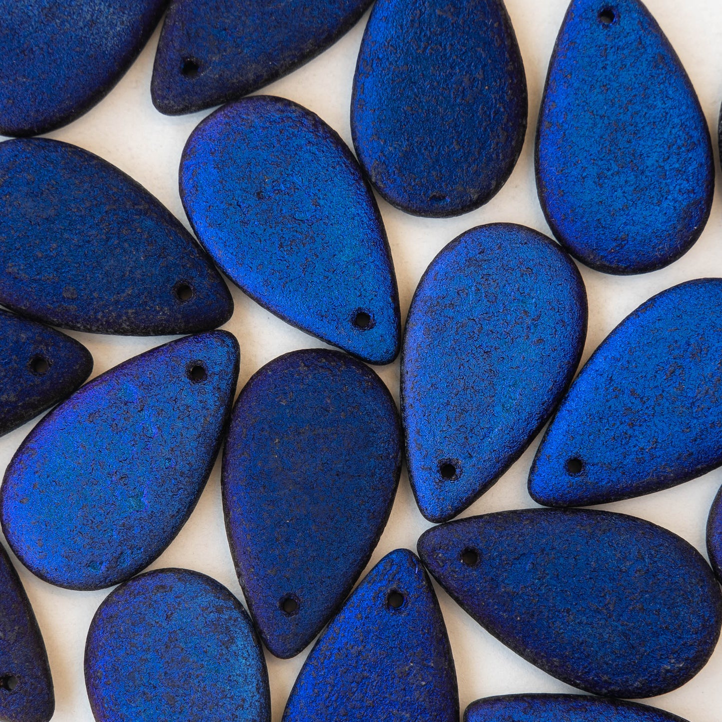 30x18mm Large Flat Teardrop Beads - Etched Blue Indigo - 10 Beads