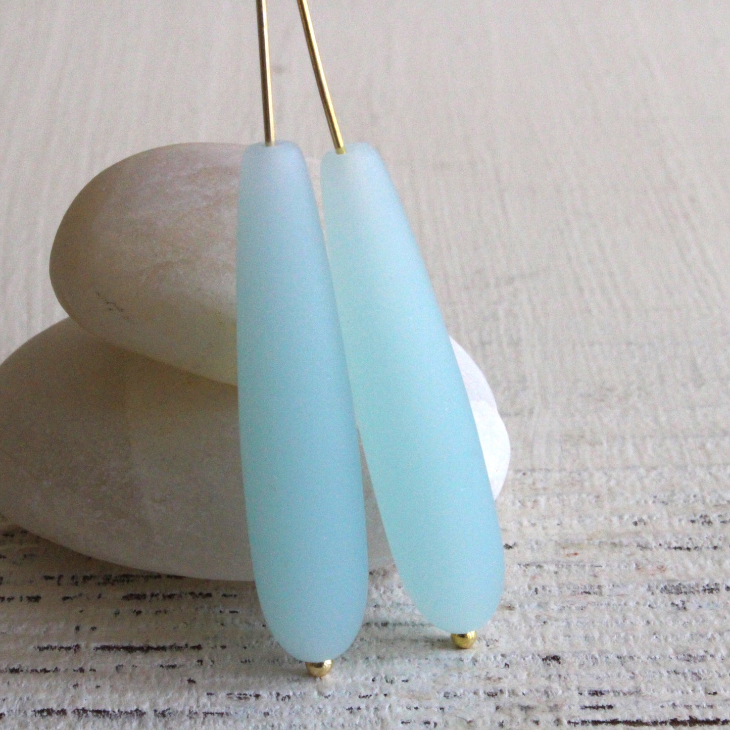 8x38mm Frosted Glass Long Drill Drops - Opaque Aqua - 10 Beads