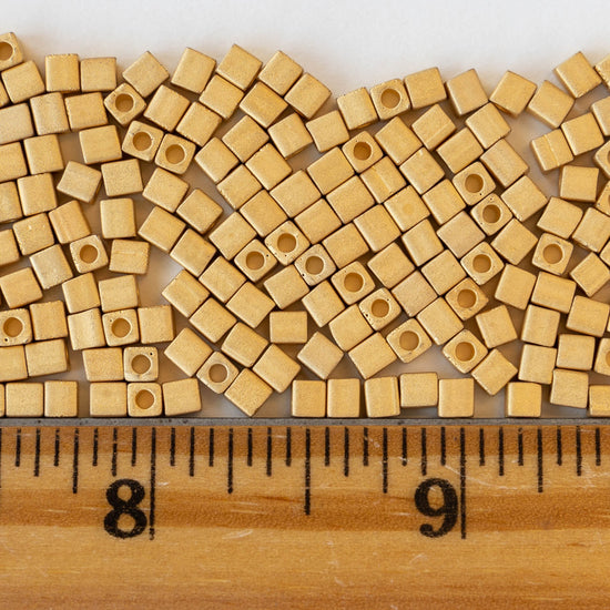 4mm Miyuki Cube Beads - 24K Gold Matte Beads - 50 cubes
