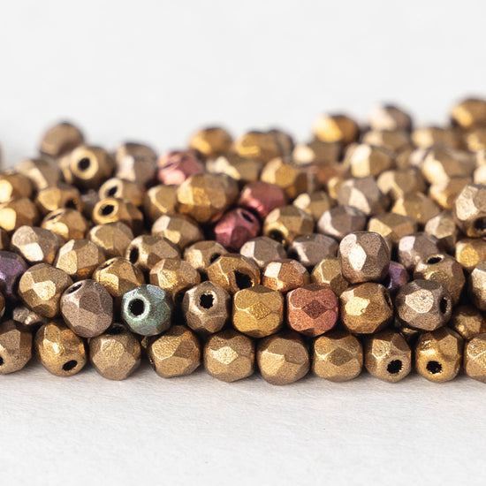 3mm Round Firepolished Beads - Antique Gold Matte Iris - 5 Grams