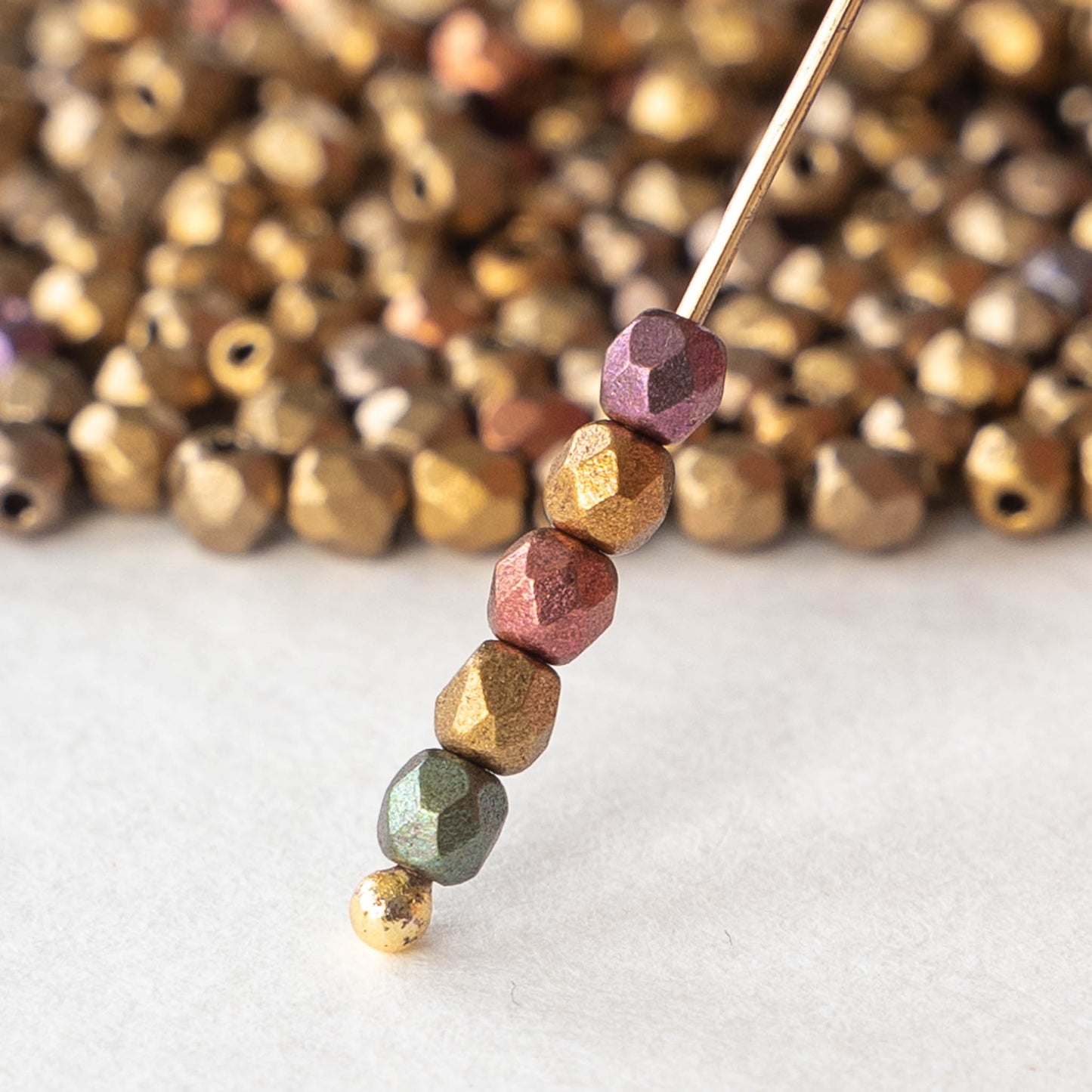 3mm Round Firepolished Beads - Antique Gold Matte Iris - 5 Grams
