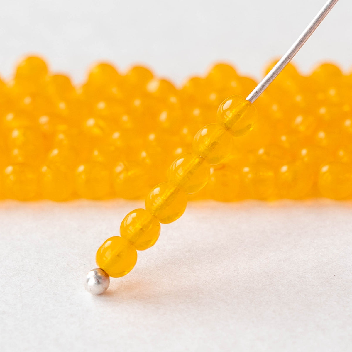 3mm Round Glass Beads Opaline Yellow 120 Beads funkyprettybeads