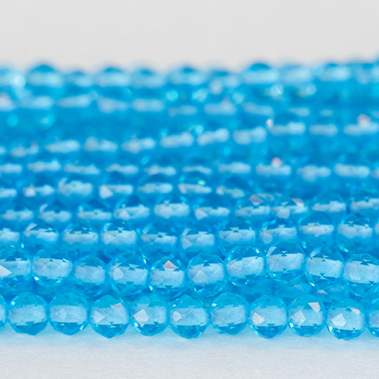 4mm Faceted Round Crystal Beads - Aqua - 15 Inches
