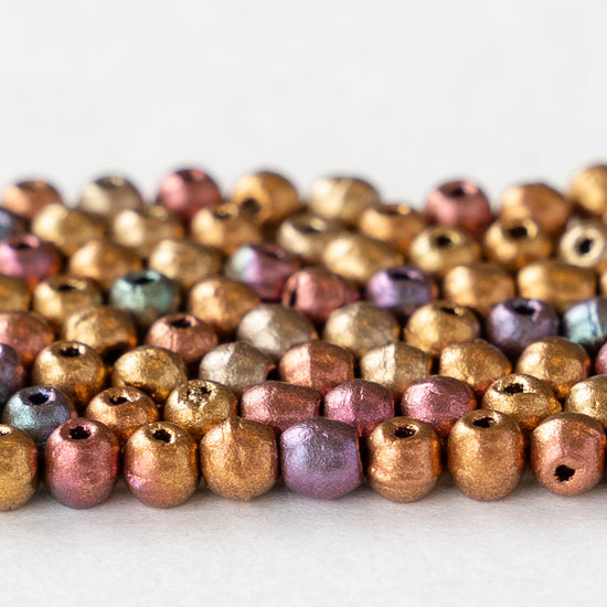 3mm Round Glass Beads - Gold Iris Matte - 120 Beads