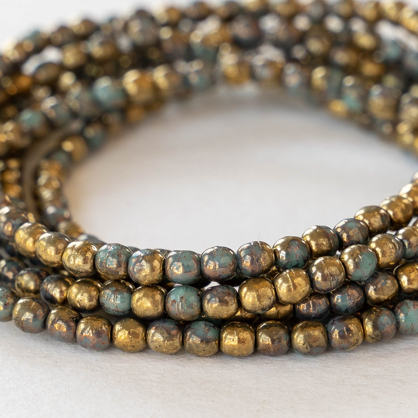 3mm Round Glass Beads - Teal with Gold Finish - 50 Beads