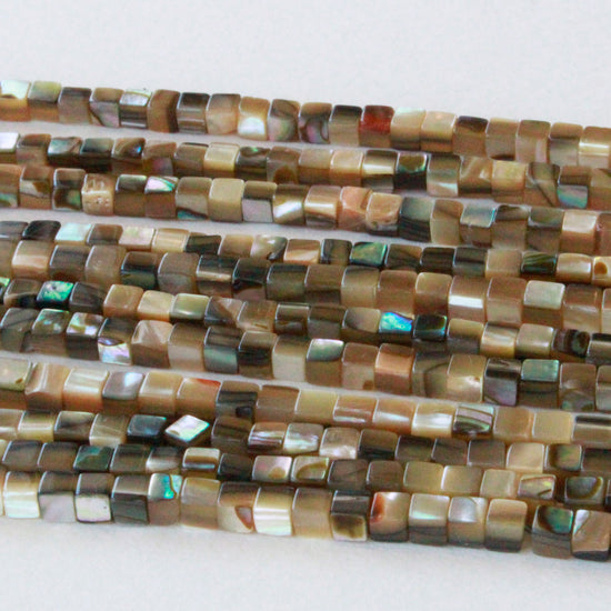 3mm Abalone Cube Beads - 8 Inches