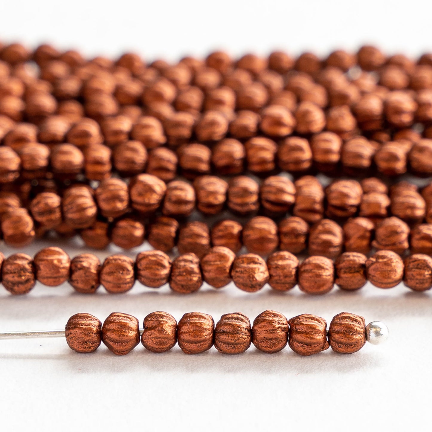 3mm Glass Melon Beads - Copper - 100 Beads